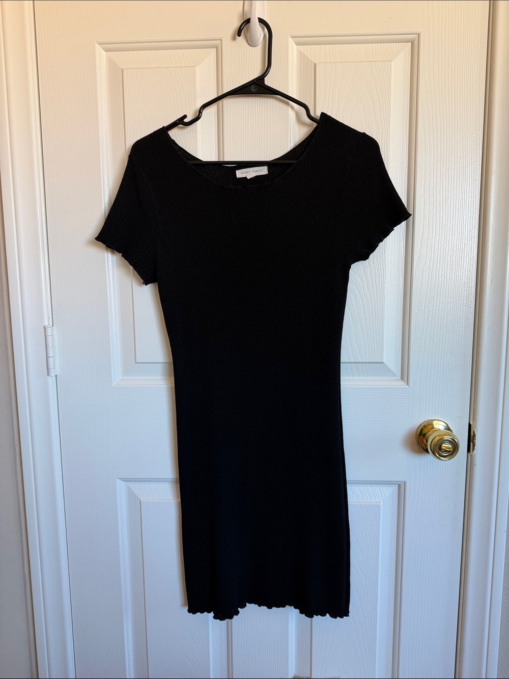 Honey Punch Black Ribbed Short-Sleeve Bodycon Dress